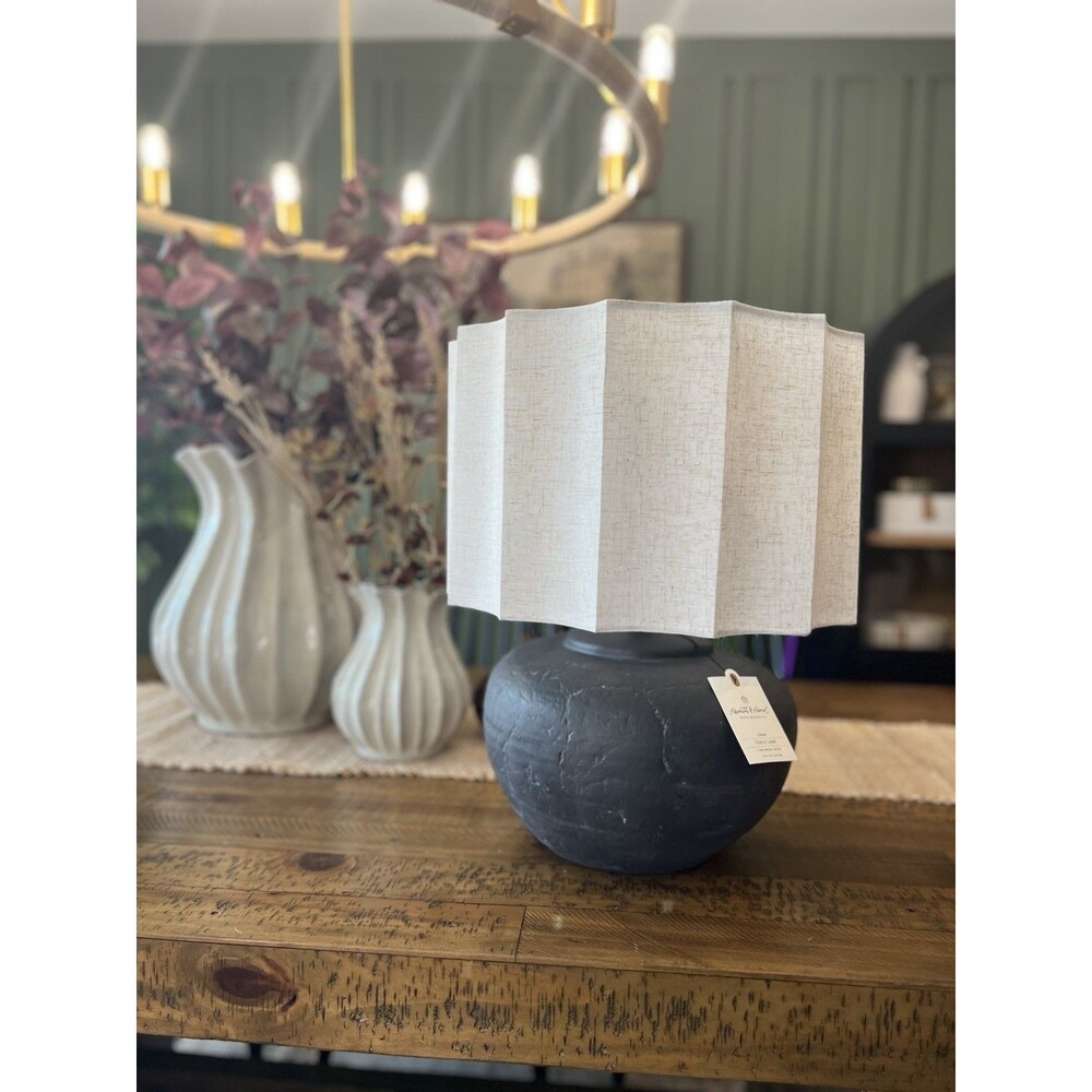 Oversized Ceramic with Fluted Shade Table Lamp Black/White - Hearth & Hand RARE